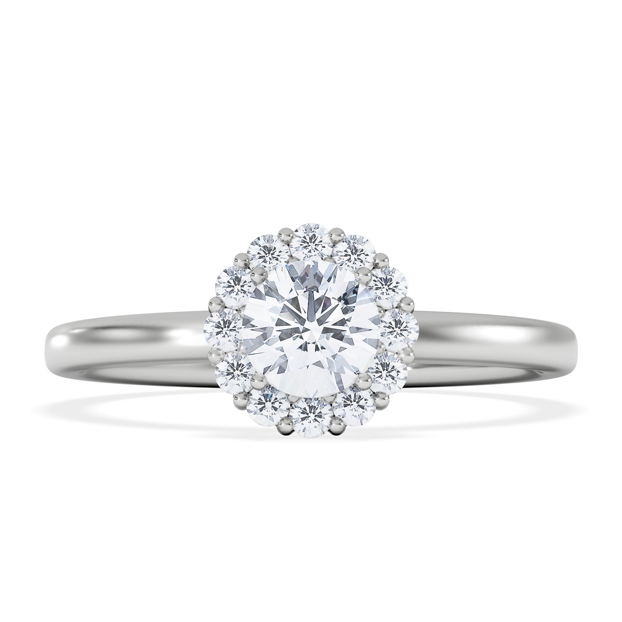 The Fleur Halo 0.50ct Round Cut Lab Diamond Ring in Sterling Silver